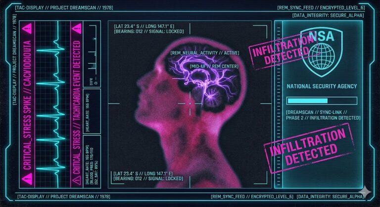 A visualization of the NSA’s attempt to link with a target’s subconscious during the REM sleep cycle.
