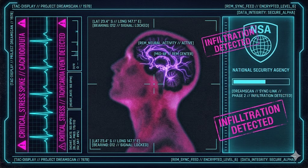 A visualization of the NSA’s attempt to link with a target’s subconscious during the REM sleep cycle.