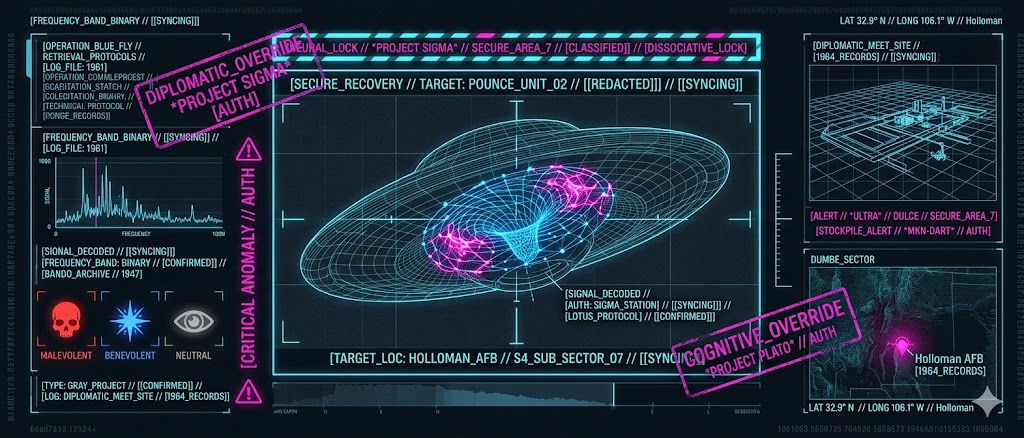 Tactical HUD showing binary communication logs and diplomatic encounter sites for Project Sigma