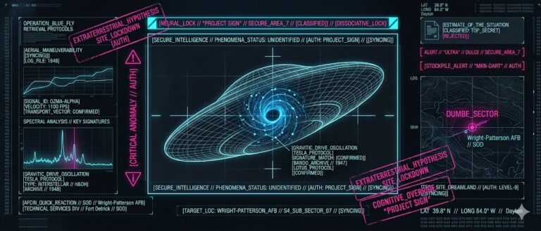 Tactical HUD showing the 1948 Estimate of the Situation and UFO flight data for Project Sign.