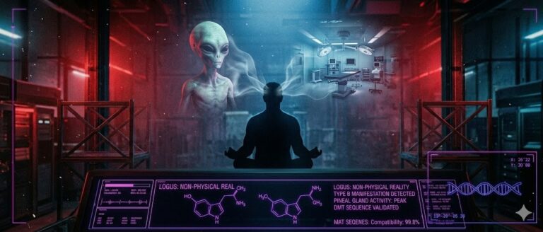 Tactical visualization of the connection between the human brain's DMT production and the alien abduction experience.