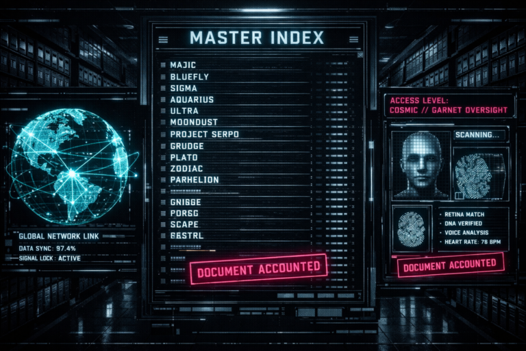 A visualization of the global information collection and documentation control system known as Project Garnet.