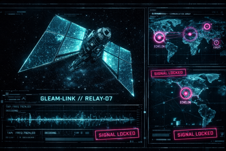 A visualization of the Project Gleam satellite infrastructure used for communication with NHI visitors.