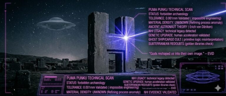 Tactical visualization of precision stone blocks at Puma Punku being analyzed with advanced scanning technology.