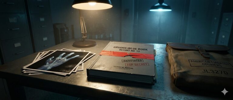 Cinematic visualization of the elusive Project Grudge Report No. 13 and associated alien autopsy photographs.