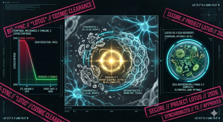 A visualization of the Ganesh Particle’s biological repair mechanism as researched under Project Lotus.