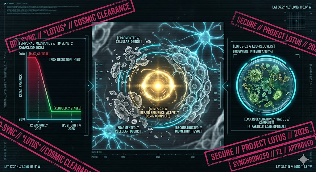 A visualization of the Ganesh Particle’s biological repair mechanism as researched under Project Lotus.