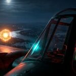 Cinematic photorealistic visualization of "Foo-Fighter" orbs shadowing a WWII night fighter over Europe.