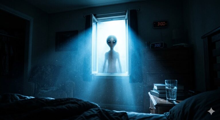 Cinematic visualization of the onset of an alien abduction experience.