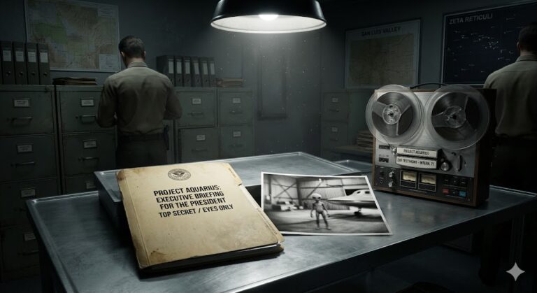 The leaked Executive Briefing for Project Aquarius detailing EBE interaction and alien technology.