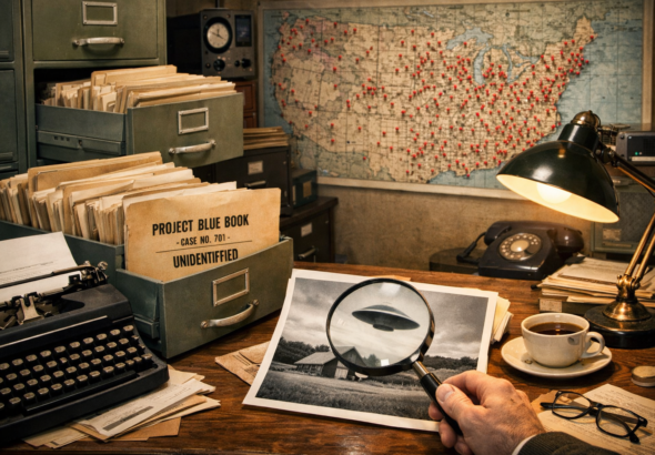 Archive of Project Blue Book case files and unidentified UFO sighting reports.