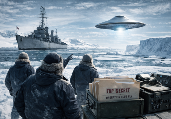 Military personnel during Operation Highjump witnessing a UAP encounter in Antarctica.