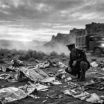 Historical visualization of the 1947 Roswell UFO crash debris field recovery.