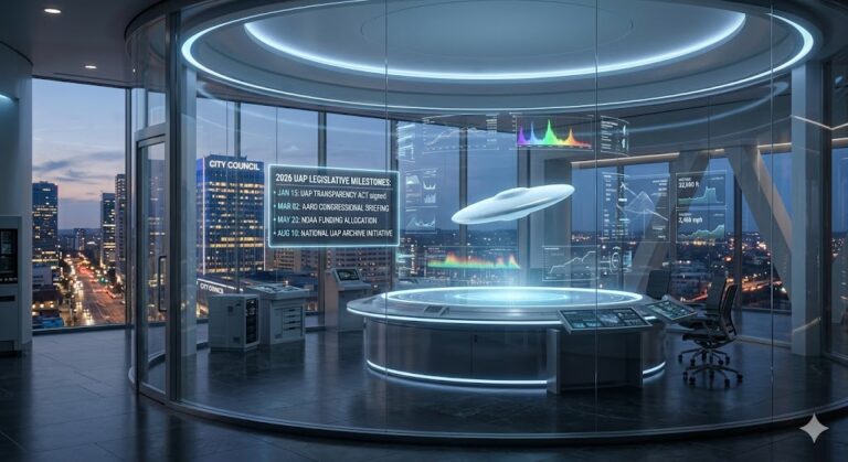 Comprehensive digital dashboard and holographic briefing for UAP data and disclosure.