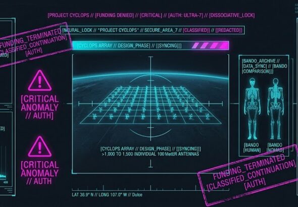 A visualization of the proposed 1,500-antenna array designed by NASA to monitor the "Water Hole" frequency for alien transmissions.