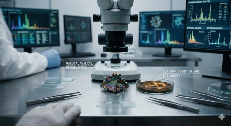 Laboratory analysis of anomalous UFO debris and physical landing trace soil samples.